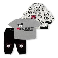 Mickey Mouse Baby Boy majica s kratkim rukavima, kapuljača i hlače, set odjeće za 3-komad
