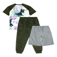 Dječački pidžama Set kratkih rukava, kratkih rukava i hlača, 3 komada, veličine 4 i haskija