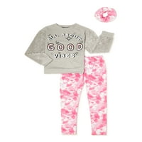 Pink Velvet Girls Ugodni modni džemper i tiskane ukusne gamaše postavljene s odgovarajućim Scrunchie, 2-dijelom,