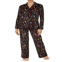 Pidžama Set od rastezljivog velura s dugim rukavima s izrezanim ovratnikom