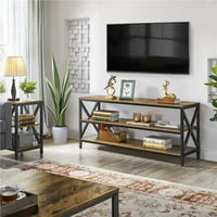 Industrijski ormarić za postolje za televizor s bočnim stolovima za odlaganje, rustikalno smeđe boje