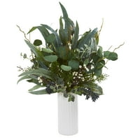 Gotovo prirodna 22 ”eukaliptus umjetna biljka u vazi bijelog cilindra