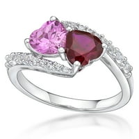 Sjaj Sterling Sterling Silver stvorio Ruby, stvorio ružičasti safir i stvorio bijeli safirni prsten