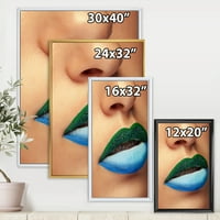 DesignArt 'izbliza žene usne s modnim make up -u up i nosačima modernim uokvirenim platnenim zidnim umjetničkim
