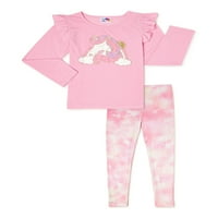 2-dijelni set pidžame za djevojčice, gornji dio dugih rukava s volanima i velur hlače s elastičnom trakom, veličine
