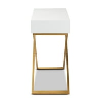 Baxton Studio Madan Modern Modern Wood and Metal Console stol, bijelo zlato