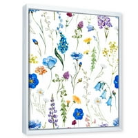 DesignArt 'plavi divlji cvjetovi s lišćem I' tradicionalno uokvirena platna zidna umjetnička ispis