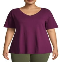 Ženska majica veličine i veličine plus kratkih rukava za svaki dan s izrezom u obliku slova u obliku slova u