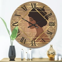 DesignArt 'retro djevojka u zlatnoj art deco geometrics ii' Moderni drveni zidni sat
