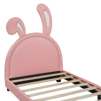 Aukfa tapecirani krevet platforme s uzglavljem zečeva za djecu, fau kožni okvir s dvostrukim krevetom - ružičasti
