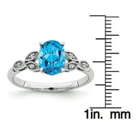 Karatni prsten od bijelog zlata s ovalnim plavim topazom i dijamantom