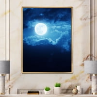 DesignArt 'Noć punog mjeseca u oblačnom nebu III' nautička i obalna uokvirena platna zidna umjetnička tiska