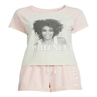 Whitney Houston Ženska grafička majica i salon za kratke hlače, 2-komad