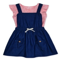 Wonder Nation Baby Girls & Toddler Girls Ruffle Ruffle Ruffle Top & Pinafore haljina, Outfit Set