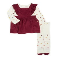 Wonder Nation Baby Girl Pinafore haljina, odjeća s dugim rukavima i tajicama, veličine 0 3- mjeseci