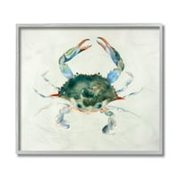 Stupell Industries Blue Sea Crab preko bež mekih akvarela siva uokvirena, 14, dizajn Melissa Hyatt LLC