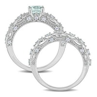 10K ženski zaručnički prsten od bijelog zlata s akvamarinom, safirom i dijamantima od 10k bijelog zlata