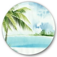 DesignArt 'Palm Beach Resort u izlasku sunca I' nautički i obalni krug metal zid - disk od 29