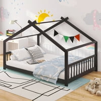 Kućni krevet za djecu, Aukfa Wood Toddler Kućni okvir kreveta, Podneva platforma u punoj veličini s letvicama za