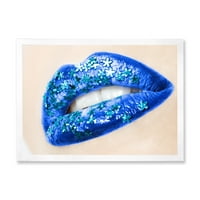 DesignArt 'Lijepa žena usne plave s cvijećem' moderni uokvireni umjetnički tisak