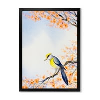 Prekrasna plava ptica koja sjedi na cvjetanoj grani II uokvirena slikanje platna umjetnički tisak