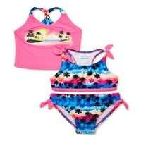 Shelloha Girls Bikini Racerback Top, Tankini gornji i dno set kupaćih kostima, 3-dijelne veličine 4-16
