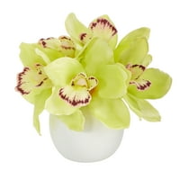 8in. Umjetni aranžman Cymbidium Orhideja u bijeloj vazi