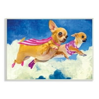 Stupell Industries Chihuahua Psi koji lete oblačno nebo ružičasti ogrtač drvena zidna umjetnost, 10, Dizajn portera