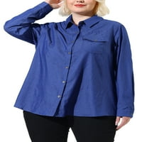 Jedinstvene ponude ženske plus prsa džep s dugim rukavima košulja