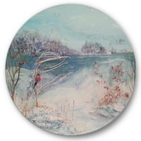 DesignArt 'Ptice i zimska stabla uz rijeku' jezero Kuća Circle Metal Wall Art - Disk od 36
