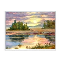 Seosko jezero u zalasku sunca uokvirio sam slikanje platna umjetnički tisak