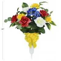 Osnove umjetnih velikih ruža i hortenzije miješana okrugla vaza, multi, crvena, bijela, plava i žuta, 24