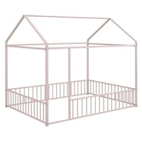 Aukfa metalni kućni krevet, platforma u punoj veličini s ogradom za djecu - ružičasta