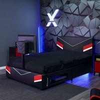 Rocker Orion Esports Igrački okvir kreveta s TV nosačem, crno crveni, pun