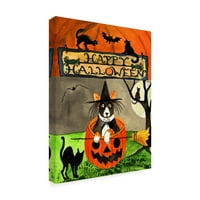 Likovna umjetnost s potpisom sretna pseća bundeva za Noć vještica na platnu Sheril Bartlee
