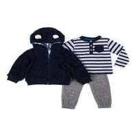 Little Lad Baby Boy s kapuljačom jakna Sherpa, košulja dugih rukava i set odjeće za hlače, 3pc