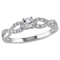 Miabella Ženska karat T.G.W. Stvoren bijeli safir i karat T.W. Dijamantni sterling srebrni crossover obećanje prsten