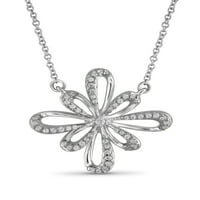 Ogrlica srebrnog lanca za žene -. Ogrlica za cvijeće od srebra s pjenušavim originalnim 0. CTW bijeli dijamanti