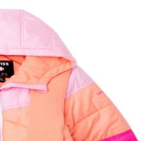 Švicarske Alps Girls Blocked Puffer jakna s maramima, veličine 4-14