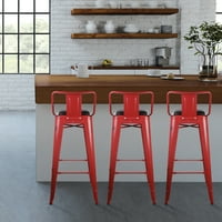 Dizajnerska skupina niska leđa visina metala metalna barstool s veganskim kožnim sjedalom, losos crvena