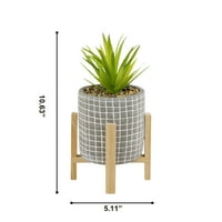 Dizajnerska grupa Umjetna sočna biljka u sivom cementnom loncu s drvenim postoljem za uređenje kućnog ureda