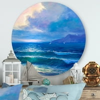 DesignArt 'Sunrise Sjaj na morskim valovima I' nautički i obalni krug metalna zidna umjetnost - disk od 11