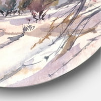 Dizajnerska umjetnost ljubičasti snježni tonovi sa zimskim krajolikom Tradicionalni kružni metalni zidni umjetnički