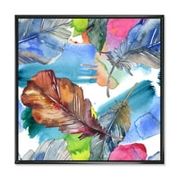 Ptičje pero u ružičastom i plavom uokvirenom slikarskom platnu umjetnički tisak