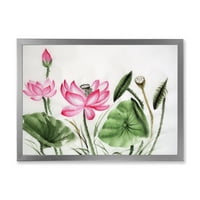 Designart 'Drevni ružičasti lotosi u ribnjaku II' tradicionalni uokvireni umjetnički tisak