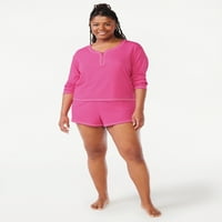 Joyspun ženski rebra Henley Top i kratke hlače set pidžama, 2 komada, veličine xs do 3x