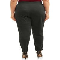 Terra & Sky Women's Plus Size Tiskani dvostruki pleteni konusni hlače