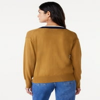 Besplatni montažni ženski kontrastni džemper s V-izrezom s dugim rukavima, srednje težine, veličina XS-XXL
