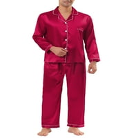 Jedinstvene ponude muške satenske pidžame postavlja gumb dugih rukava dolje noćne odjeće za spavanje