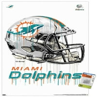 Miami Dolphins - Zidni plakat kaciga za kaciga s push igle, 22.375 34